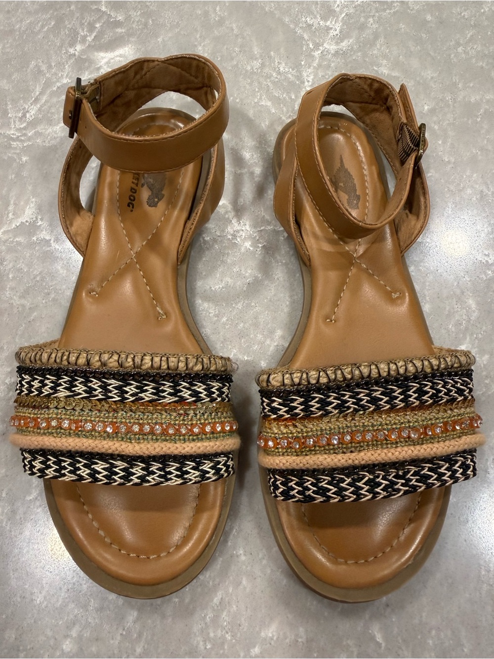 Rocket Dog Beaded Boho Ankle Strap Sandals Brown Women’s Size 6.5